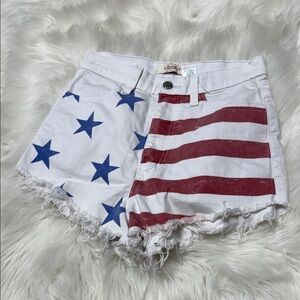 Vibrant Stars and Stripes Jean Shorts - Red, Blue, White B4
